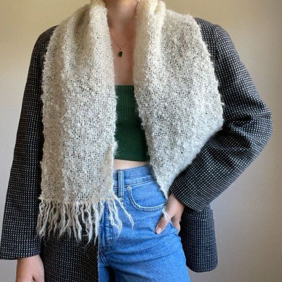 Vintage Anne Field Handwoven Wool Mohair Made in New Zealand Fluffy Scarf Wrap - Picture 6 of 8